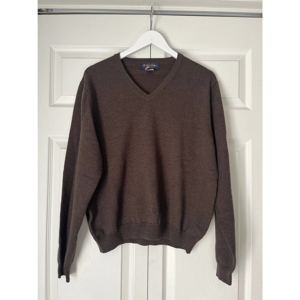 Brooks Brothers Marino Wool V-Neck Brown Sweater Size Medium